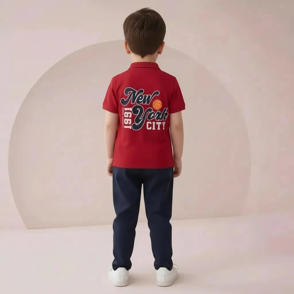 Octave Boys Typography Printed Polo Collar T-shirt