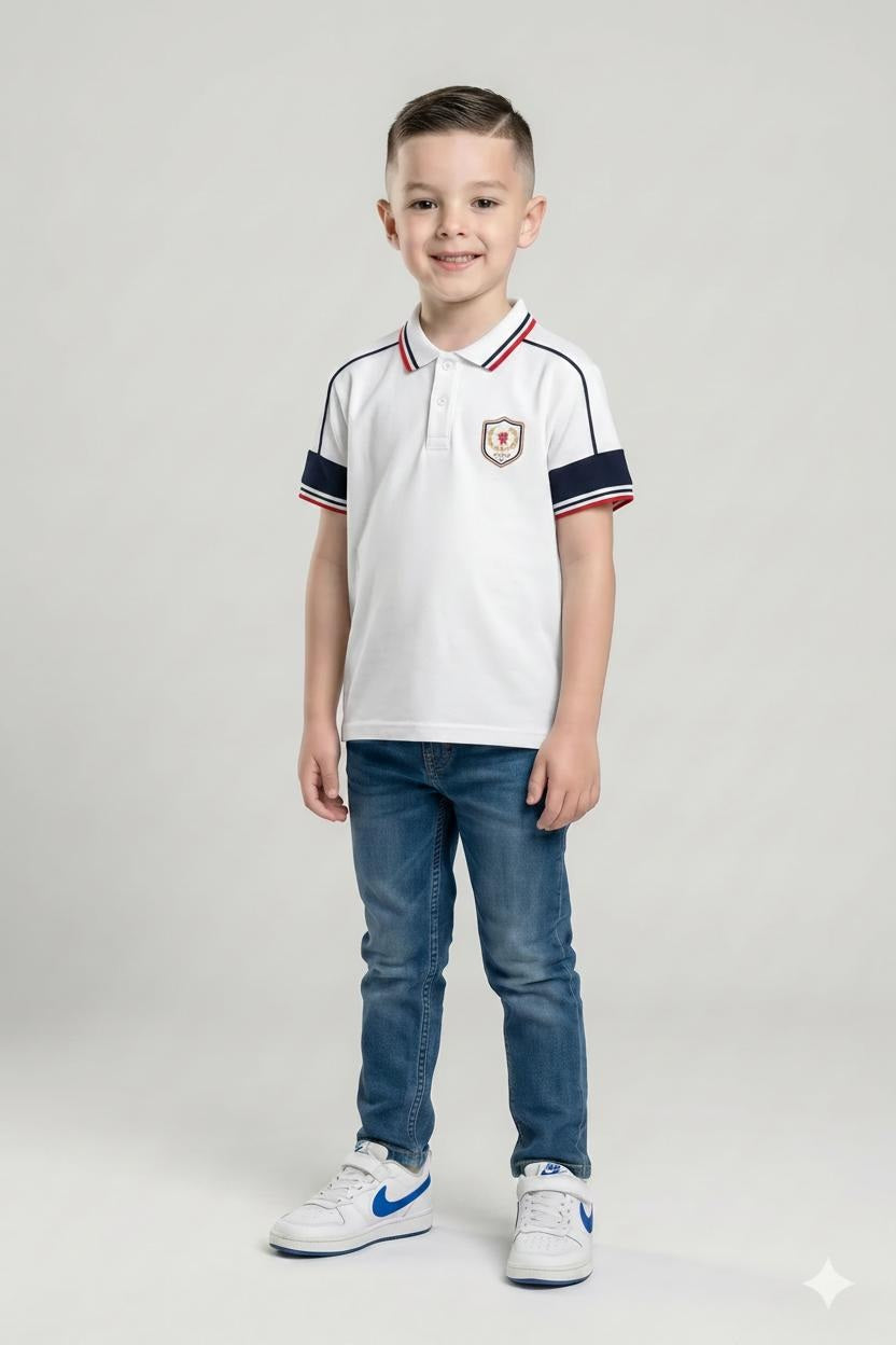 Boys Off White Polo Collar T-shirt