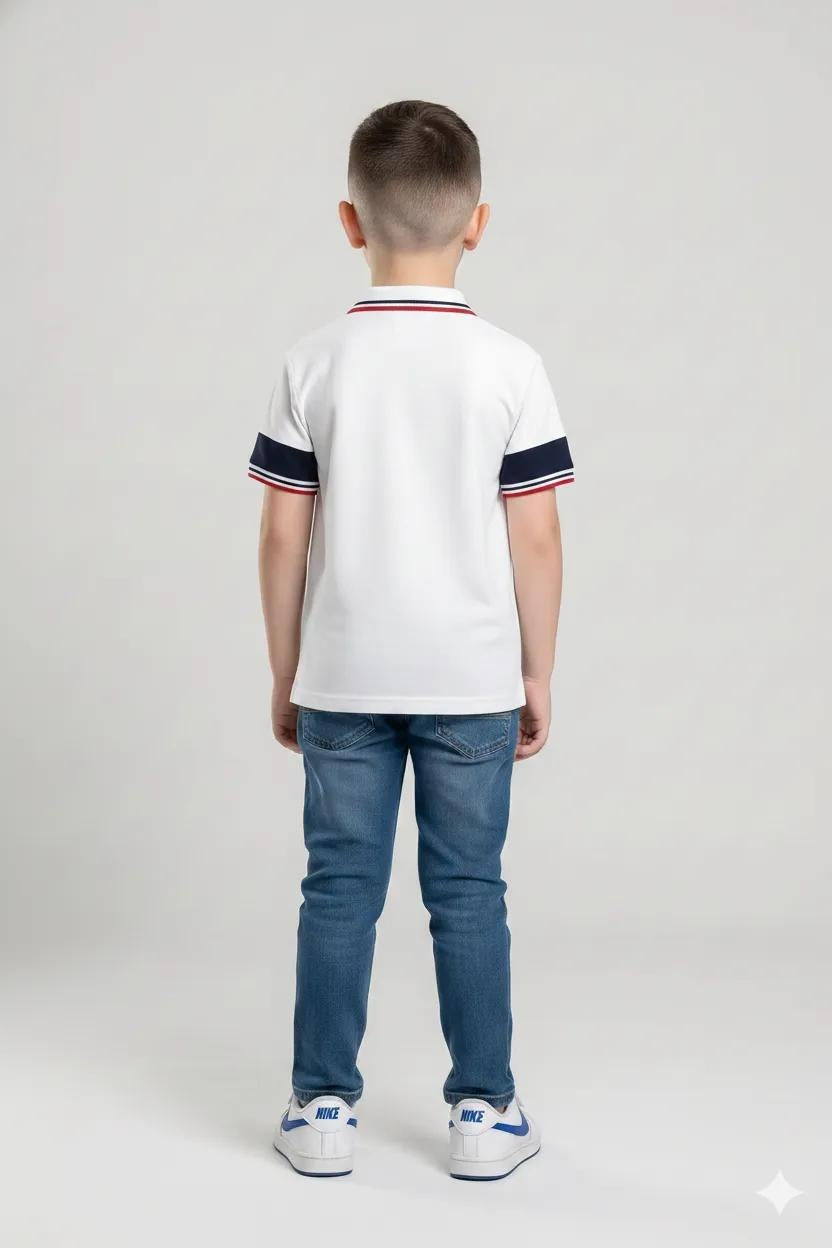 Boys Off White Polo Collar T-shirt