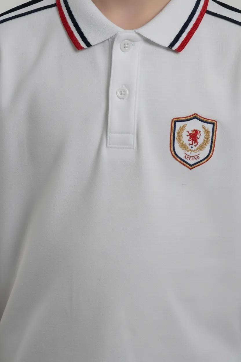 Boys Off White Polo Collar T-shirt