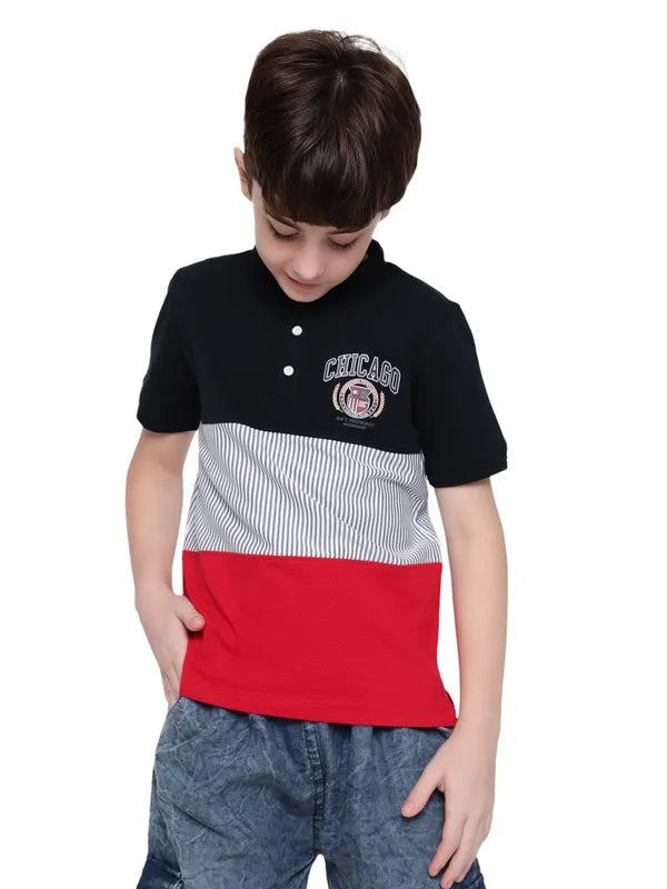 Octave Boys Colourblocked Nautical Polo Collar Cotton T-Shirt