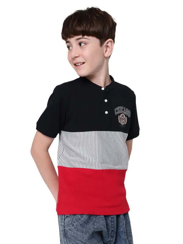 Octave Boys Colourblocked Nautical Polo Collar Cotton T-Shirt