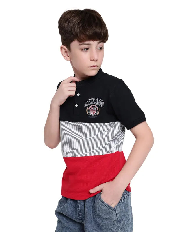 Octave Boys Colourblocked Nautical Polo Collar Cotton T-Shirt