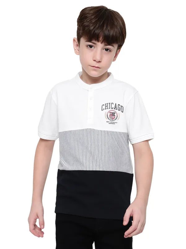 Octave Boys Mandarin Collar Striped T-Shirt