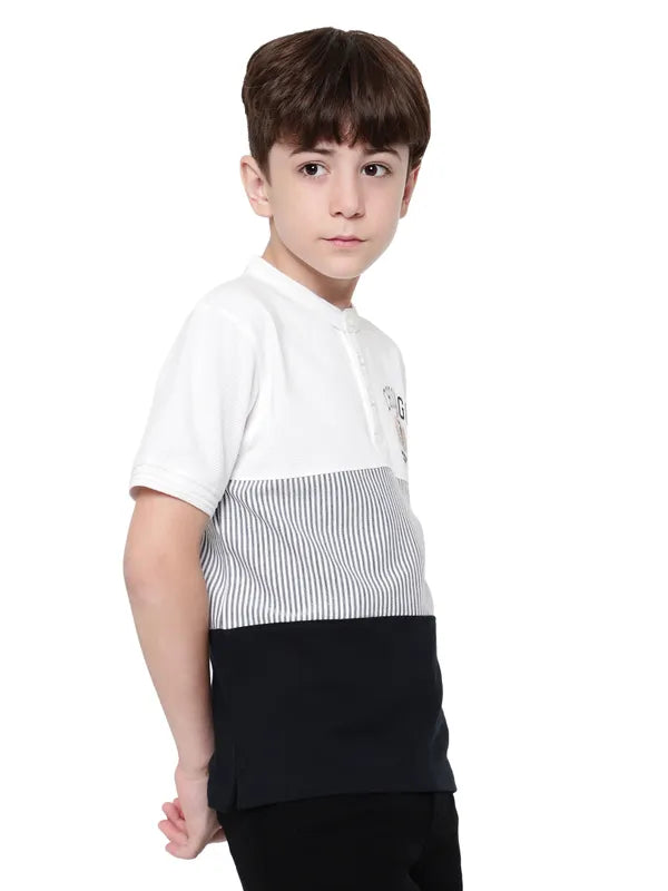 Octave Boys Mandarin Collar Striped T-Shirt