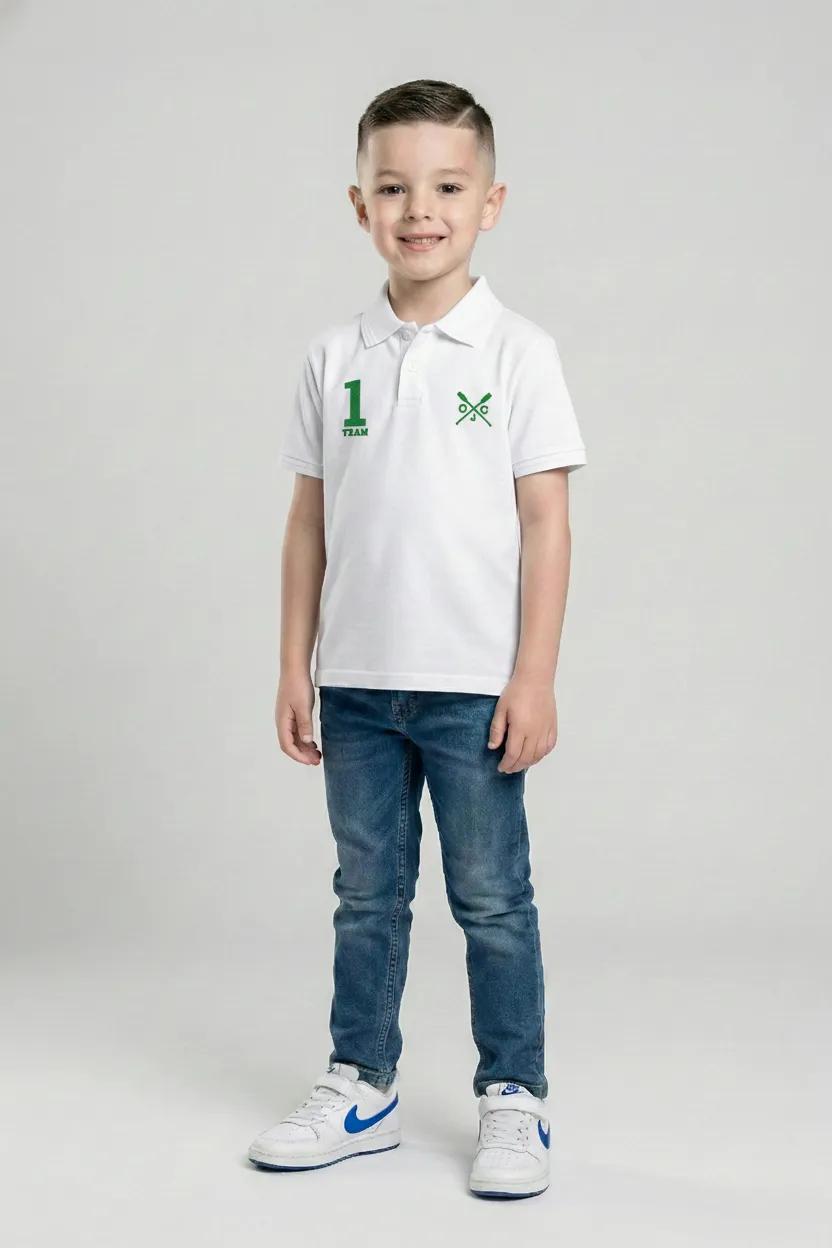 Boys Printed Polo Collar Monochrome T-shirt