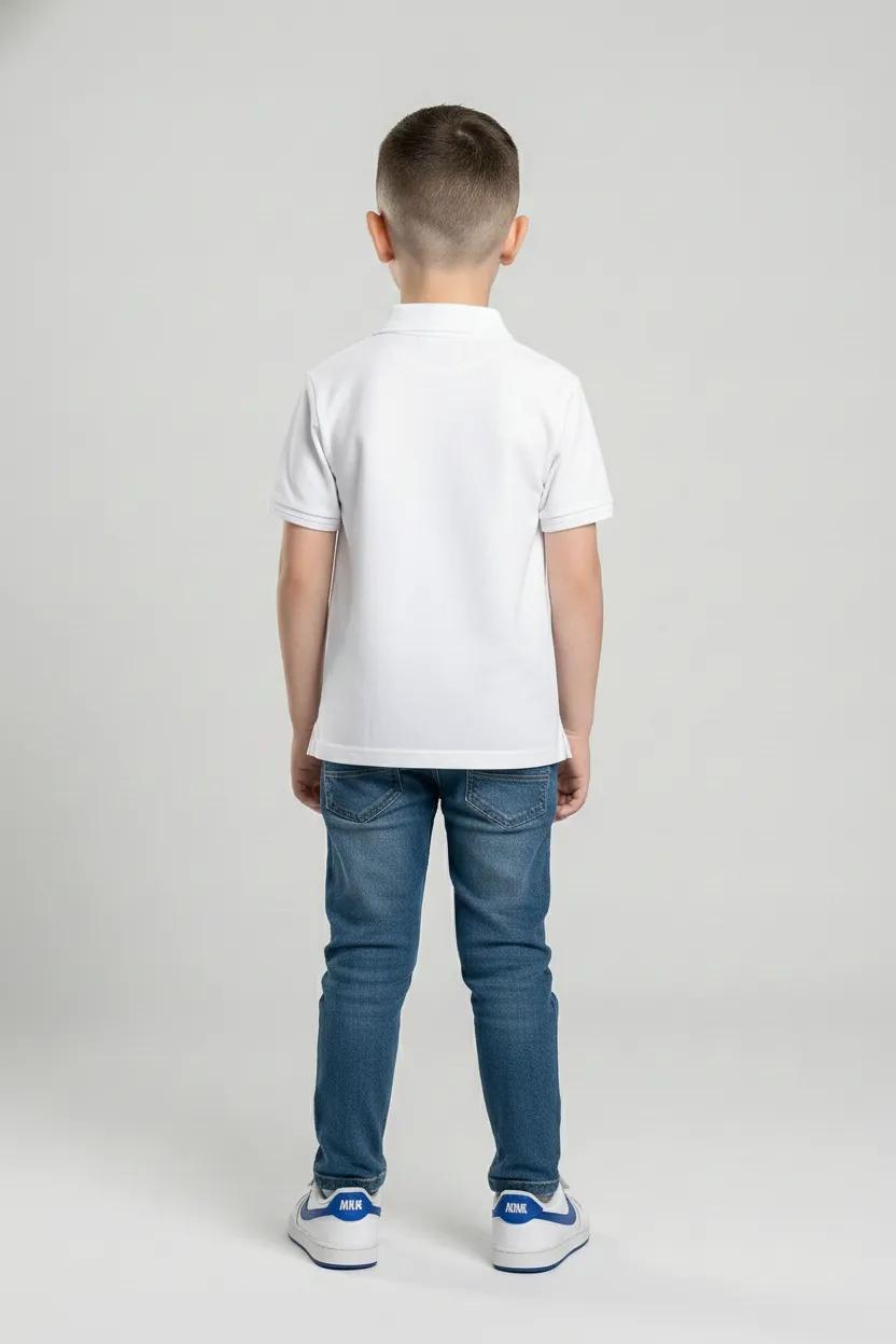 Boys Printed Polo Collar Monochrome T-shirt