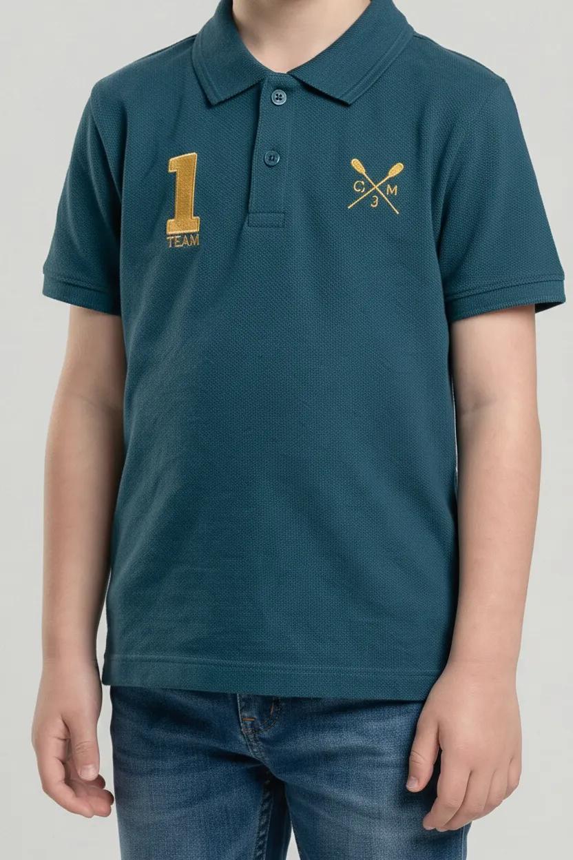 Boys Printed Polo Collar Monochrome T-shirt