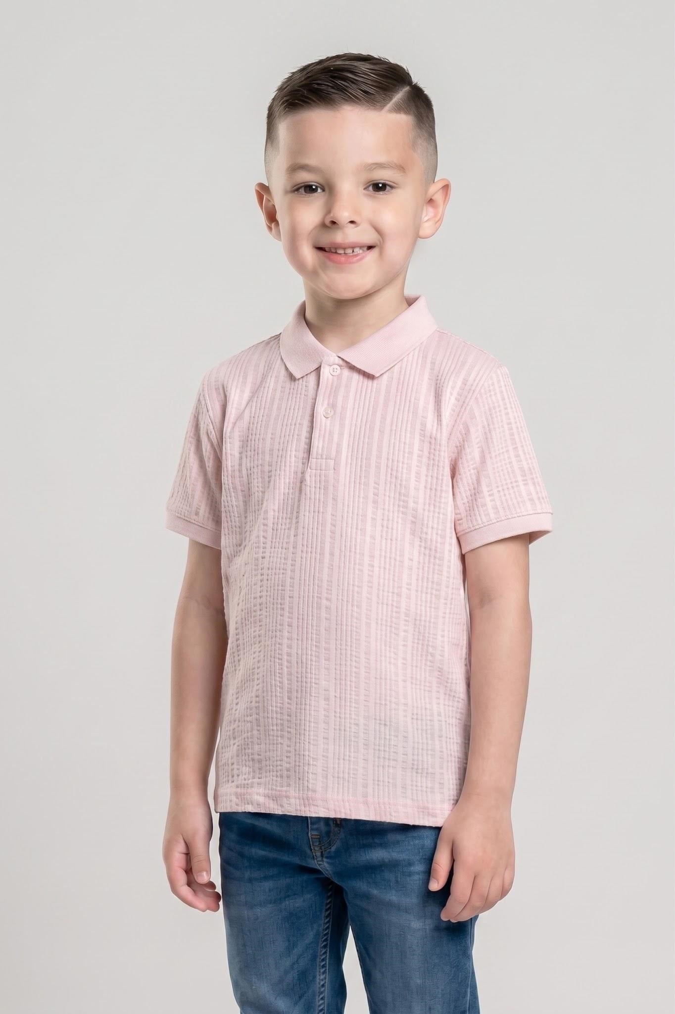 Boys Barely Pink Striped Polo Collar T-shirt