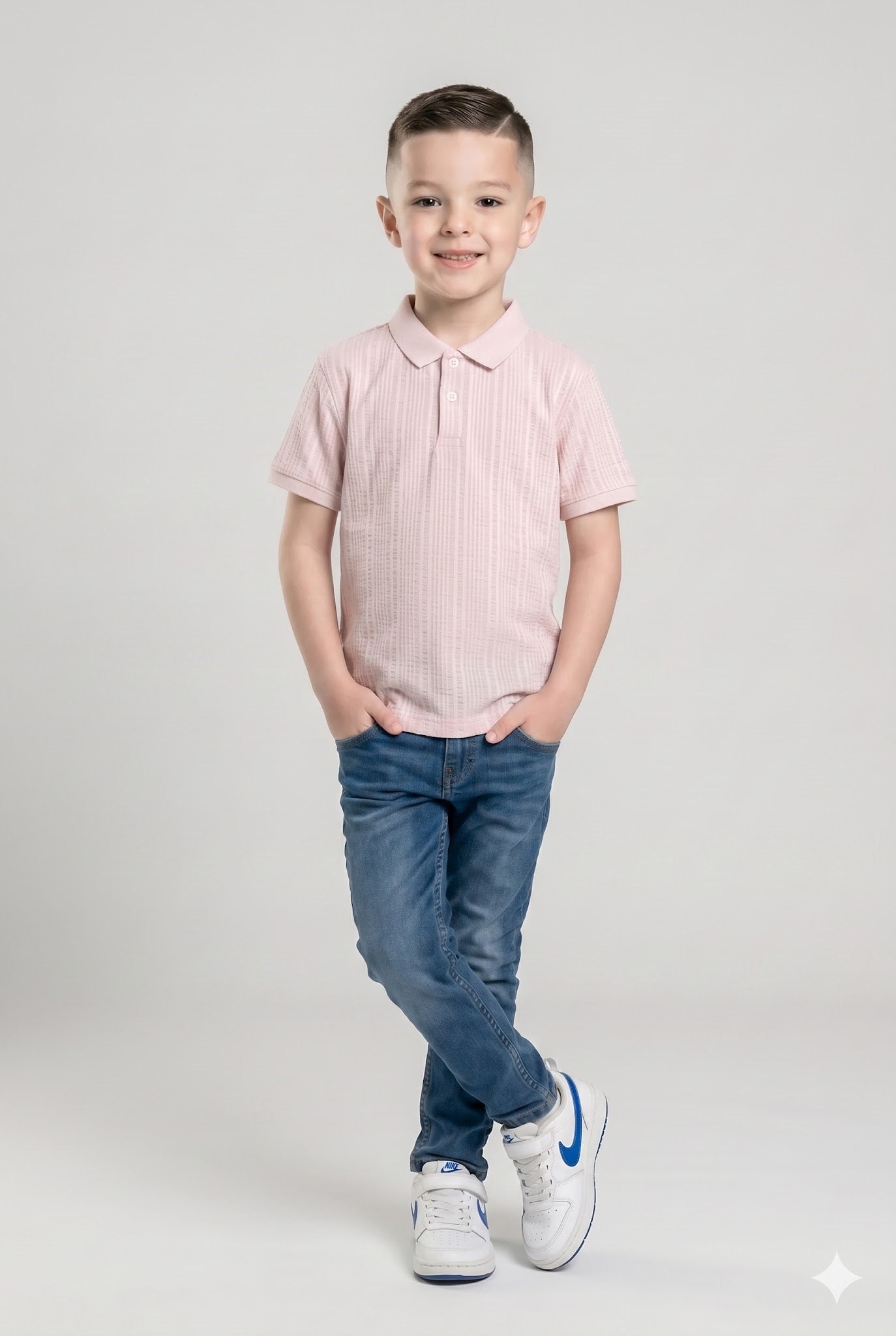 Boys Barely Pink Striped Polo Collar T-shirt