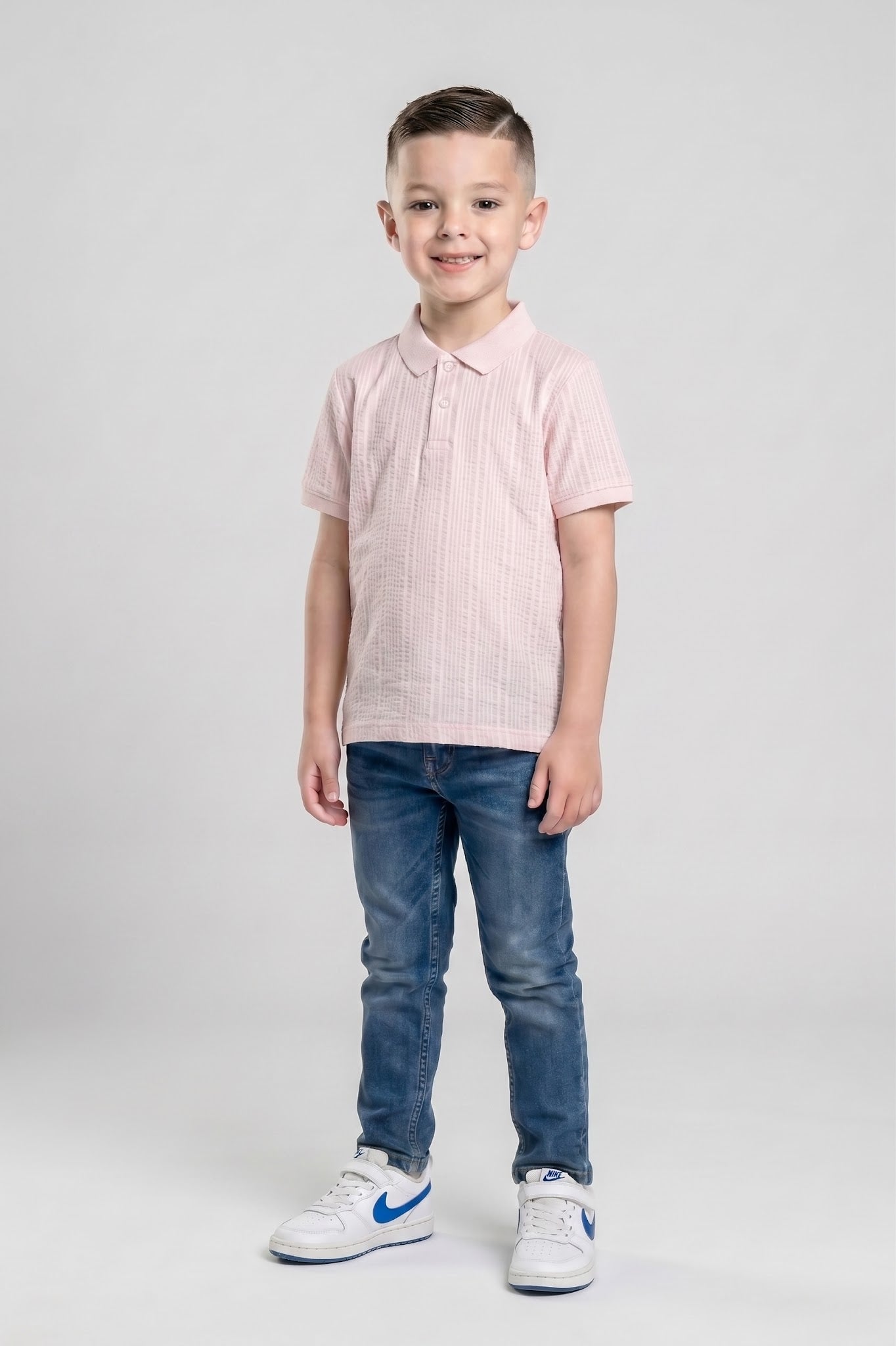 Boy Barely Pink Striped Polo Neck T-Shirt