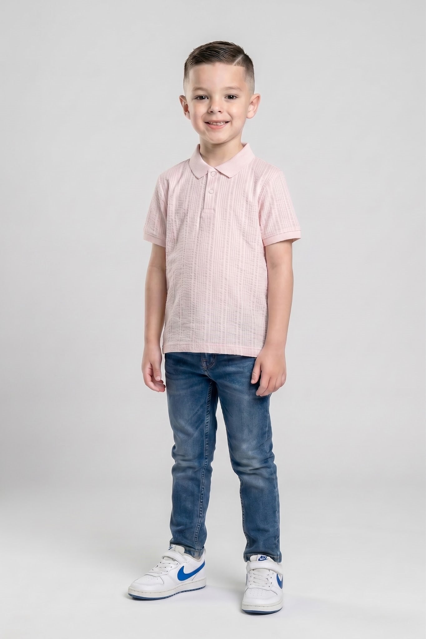 Boys Barely Pink Striped Polo Collar T-shirt