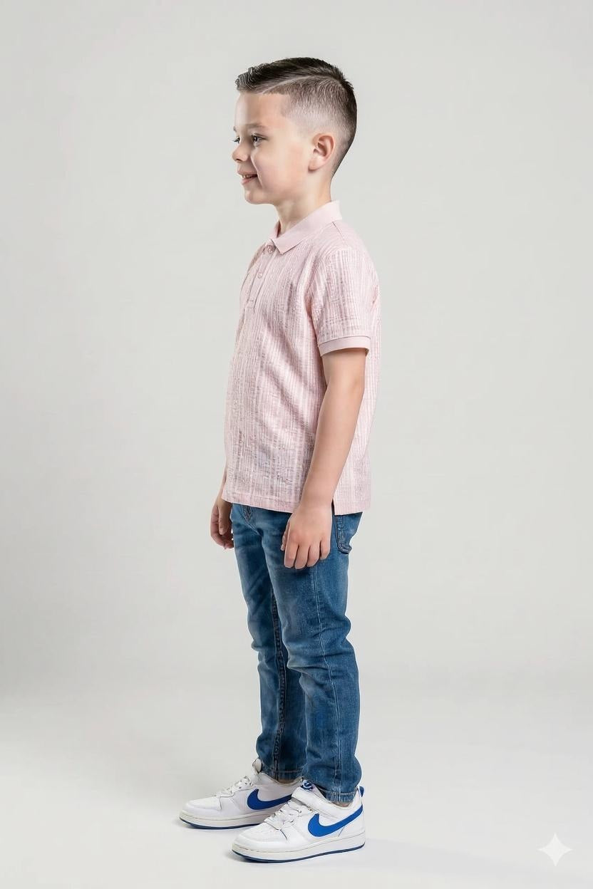 Boy Barely Pink Striped Polo Neck T-Shirt