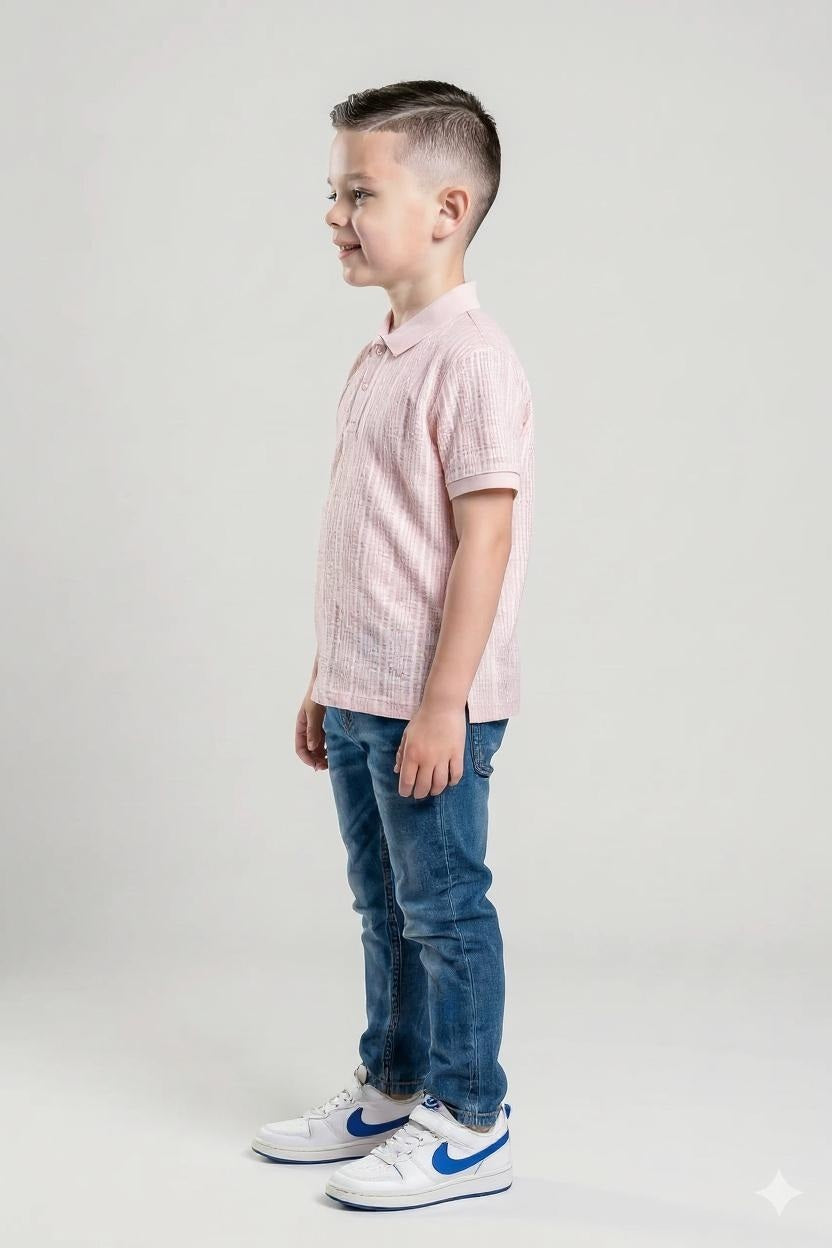 Boys Barely Pink Striped Polo Collar T-shirt