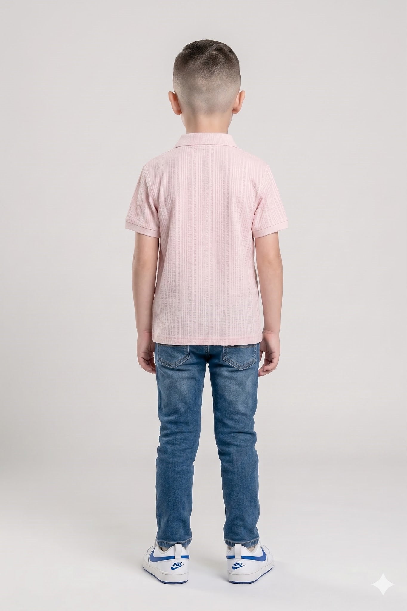 Boys Barely Pink Striped Polo Collar T-shirt