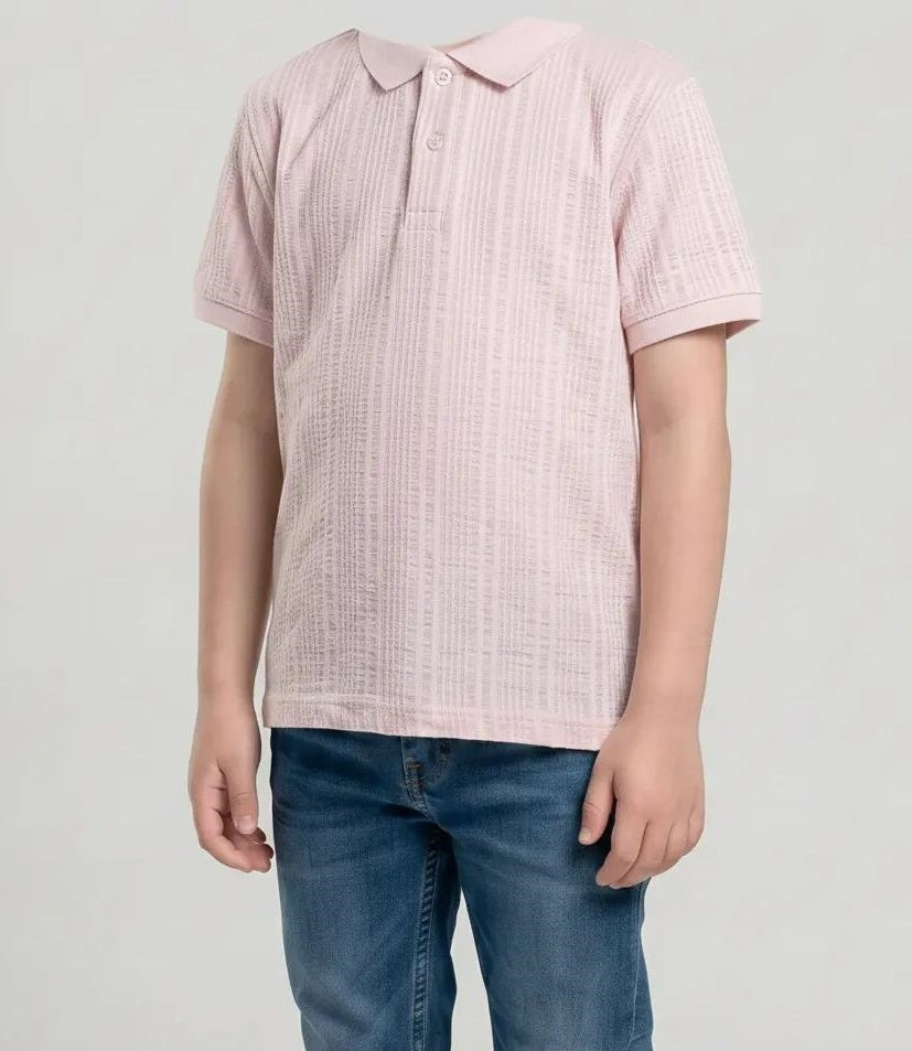 Boys Barely Pink Striped Polo Collar T-shirt