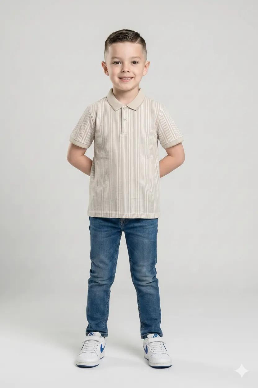 Boy Light Mastic Striped Polo Neck T-Shirt