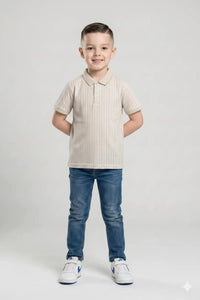 Boy Light Mastic Striped Polo Neck T-Shirt