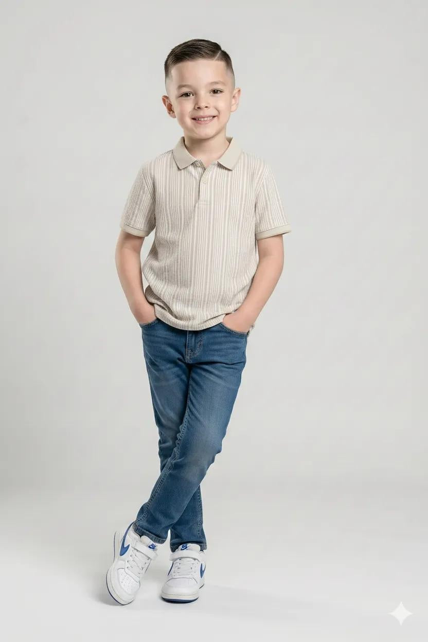 Boy Light Mastic Striped Polo Neck T-Shirt