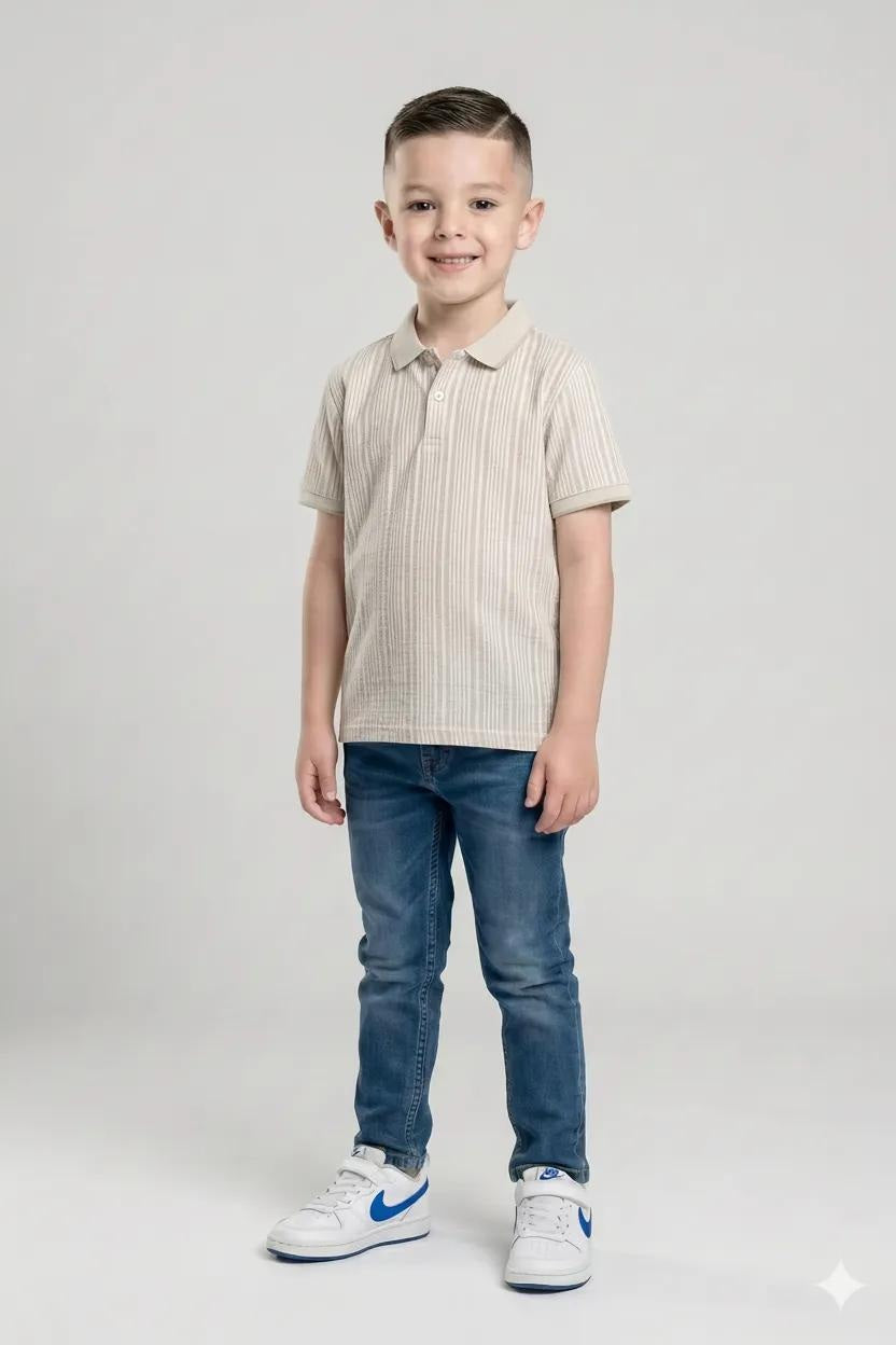 Boy Light Mastic Striped Polo Neck T-Shirt
