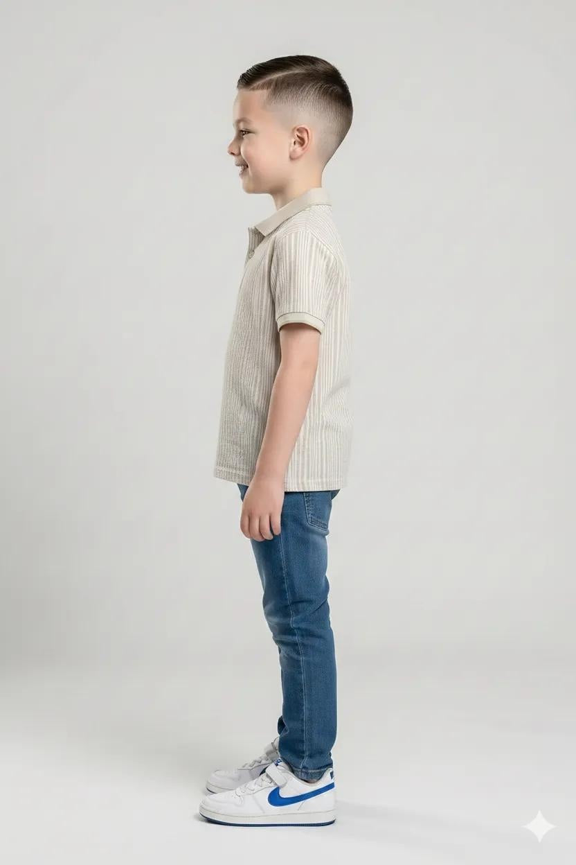 Boy Light Mastic Striped Polo Neck T-Shirt