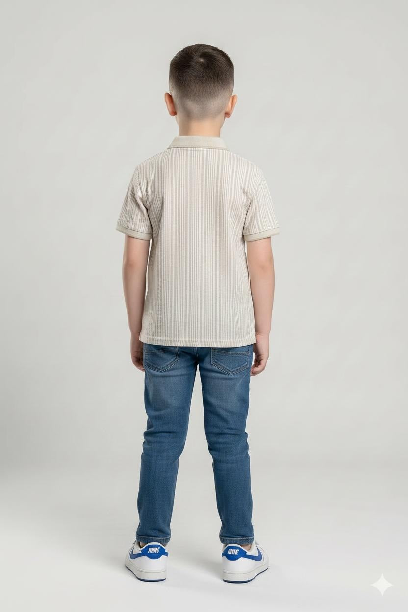 Boy Light Mastic Striped Polo Neck T-Shirt