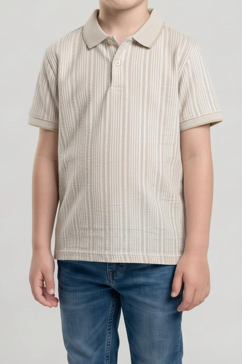 Boy Light Mastic Striped Polo Neck T-Shirt