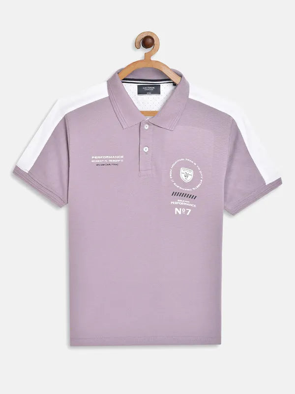 Octave Boys Purple Typography Polo Collar Applique T-Shirt