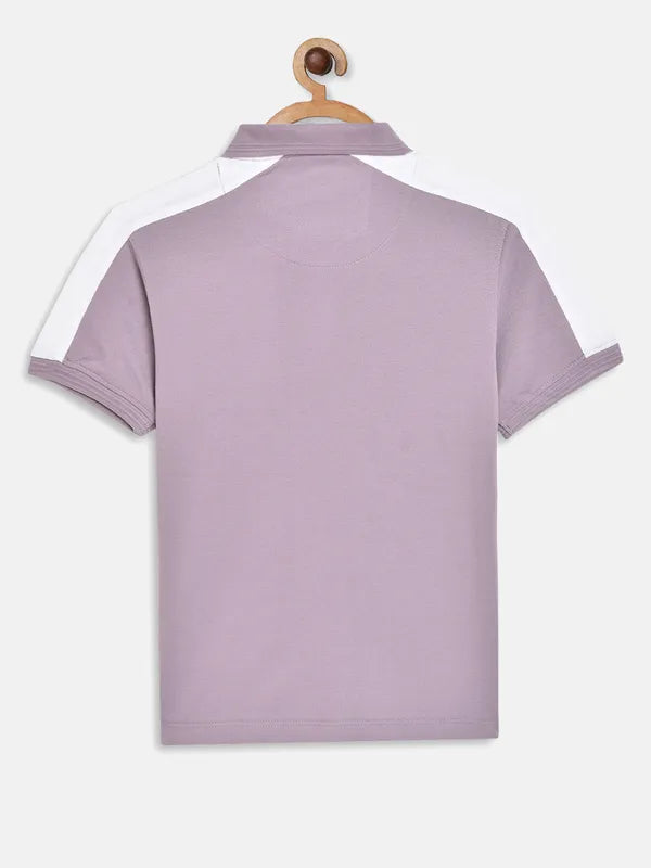 Octave Boys Purple Typography Polo Collar Applique T-Shirt