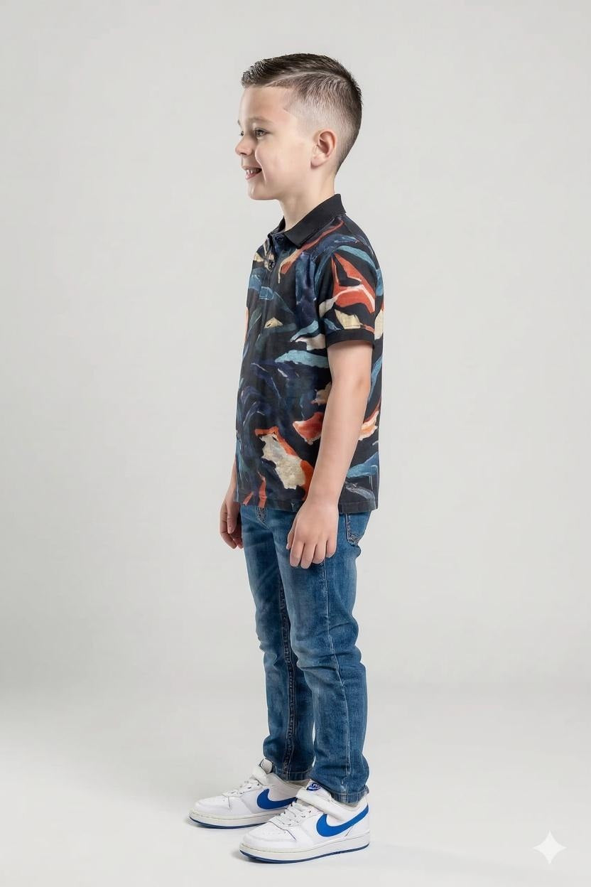 Boys Colourblocked Polo Collar T-shirt