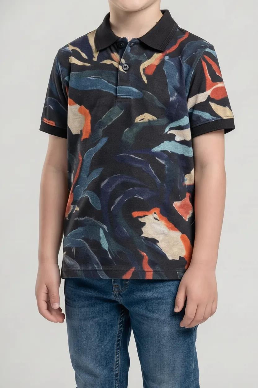 Boys Colourblocked Polo Collar T-shirt