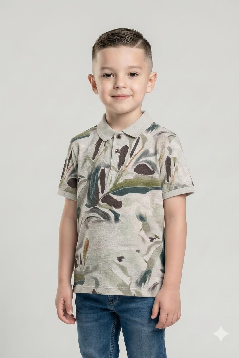 Boys Colourblocked Polo Collar T-shirt