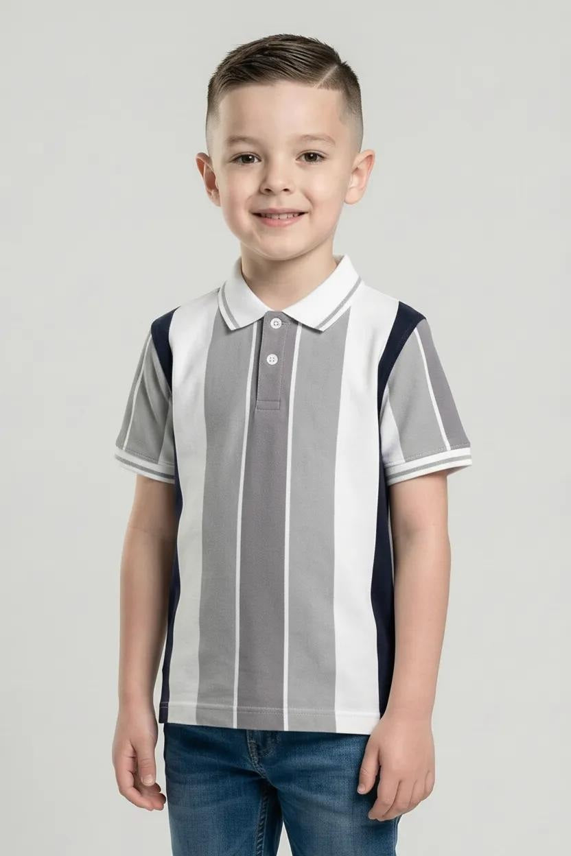 Octave Boys Grey Striped Polo Collar T-shirt