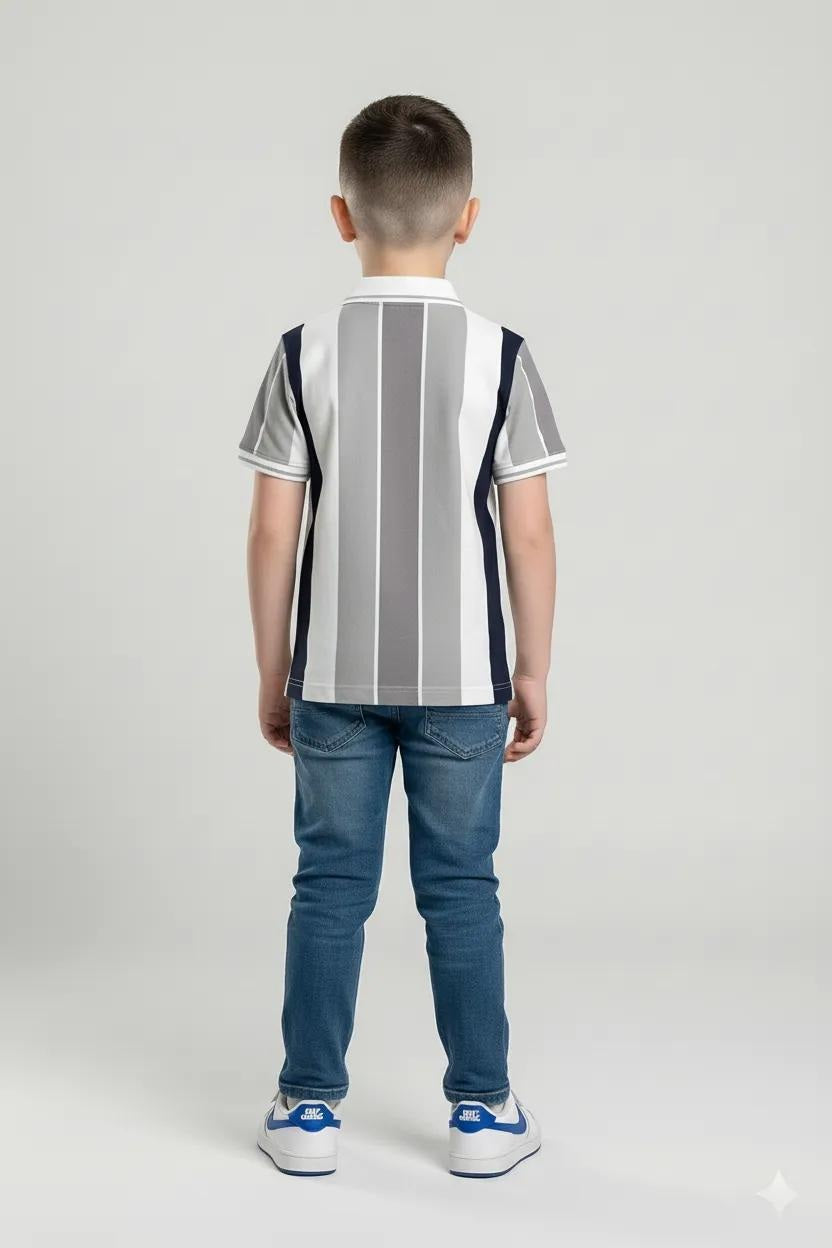 Octave Boys Grey Striped Polo Collar T-shirt