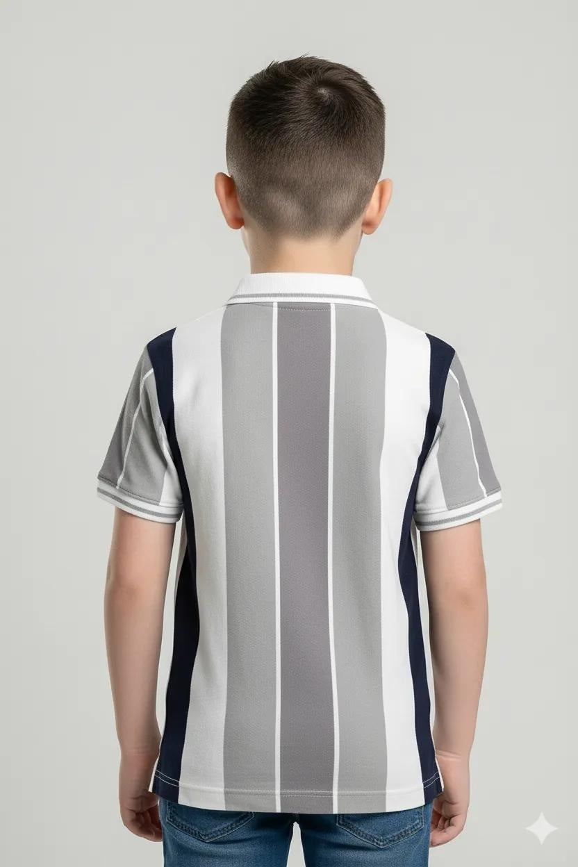 Octave Boys Grey Striped Polo Collar T-shirt