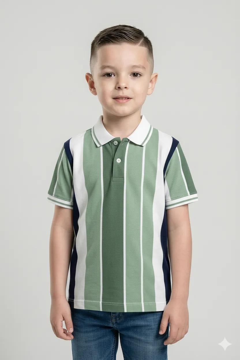 Octave Boys Mint Stripes Printed Cotton Tshirt