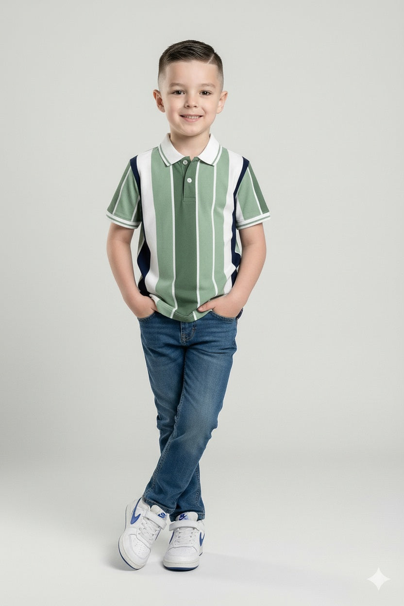 Octave Boys Mint Stripes Printed Cotton Tshirt
