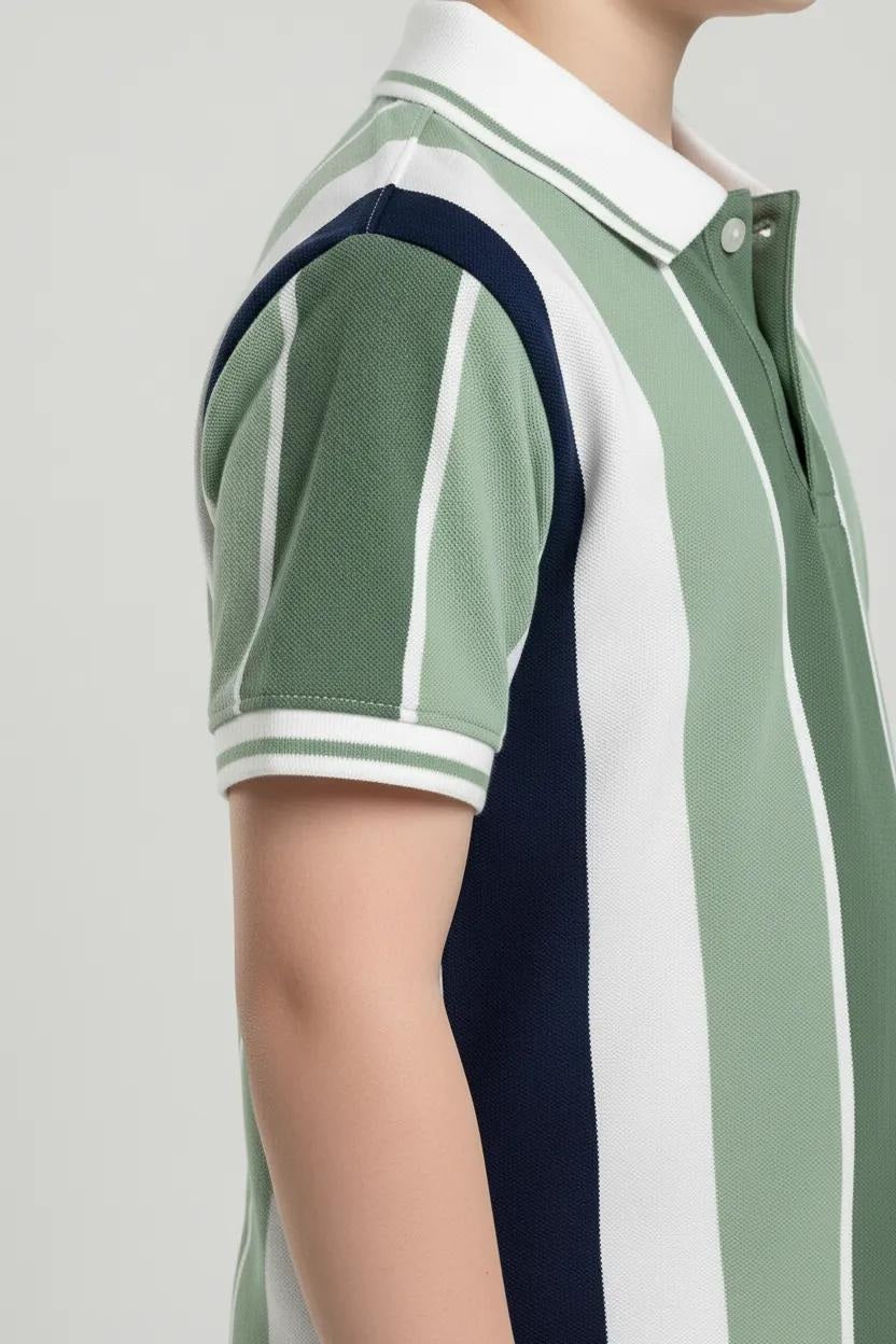 Octave Boys Mint Stripes Printed Cotton Tshirt
