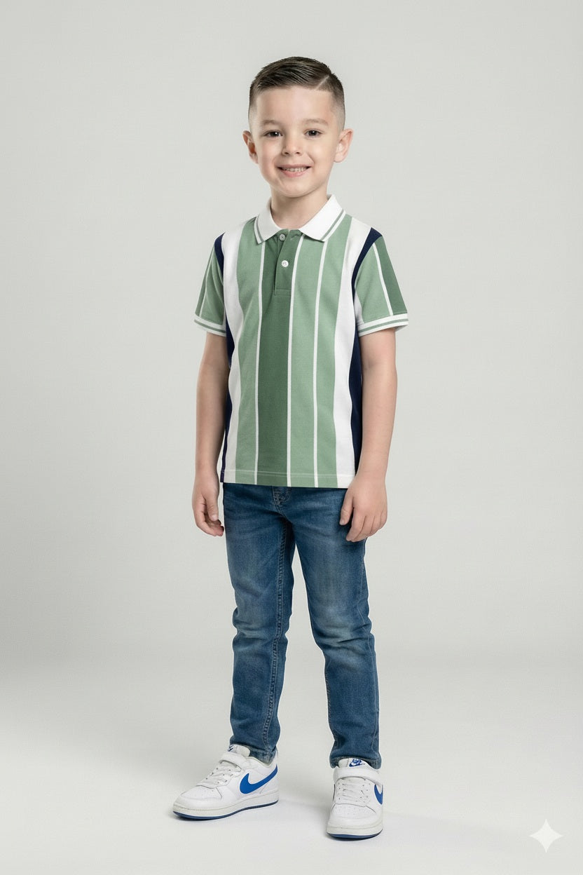 Octave Boys Mint Stripes Printed Cotton Tshirt