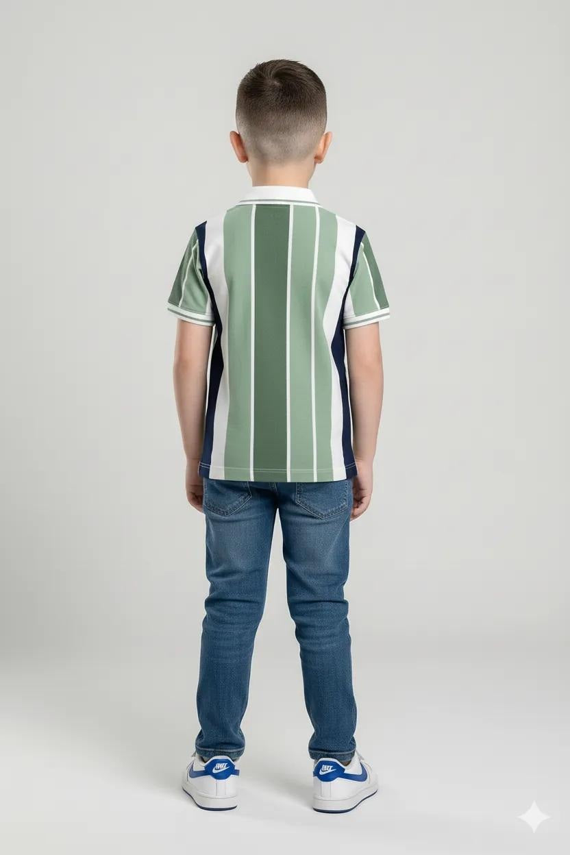 Octave Boys Mint Stripes Printed Cotton Tshirt