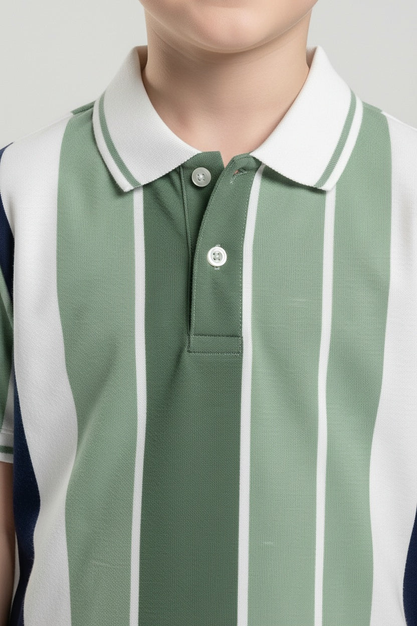 Octave Boys Mint Stripes Printed Cotton Tshirt