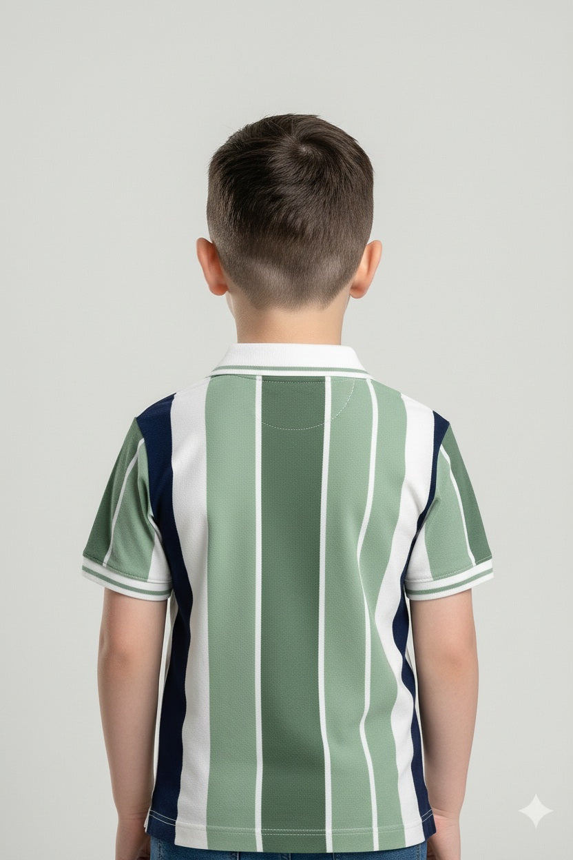 Octave Boys Mint Stripes Printed Cotton Tshirt