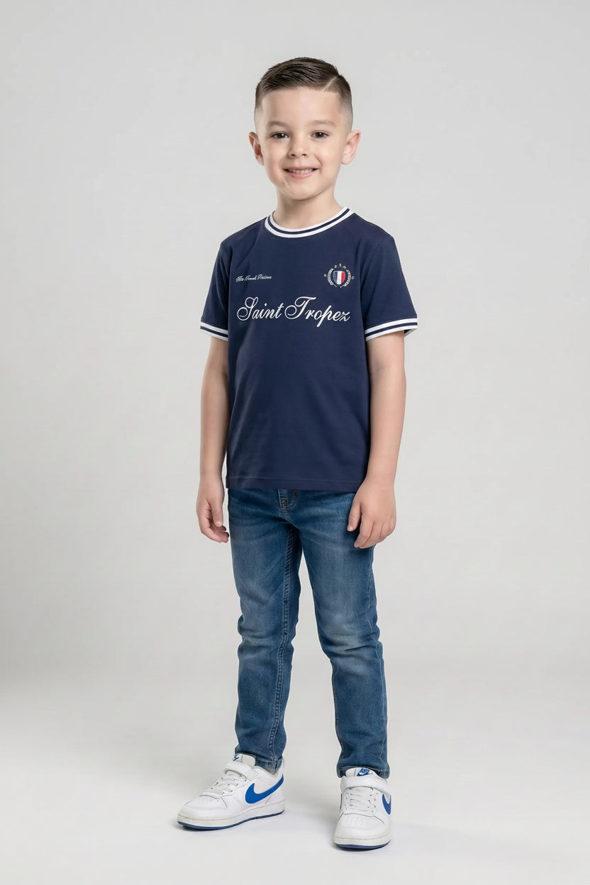 Boys Navy Typography Printed T-shirt