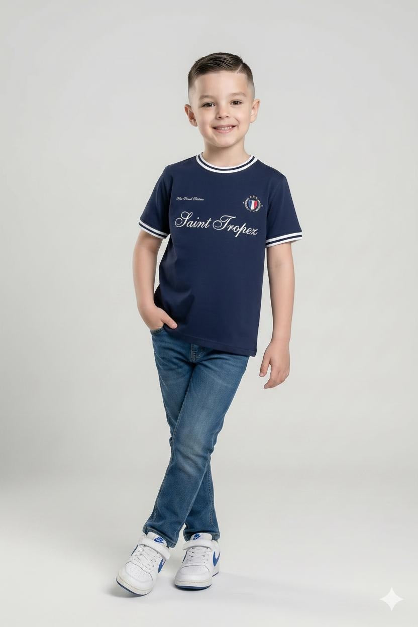 Boys Navy Typography Printed T-shirt
