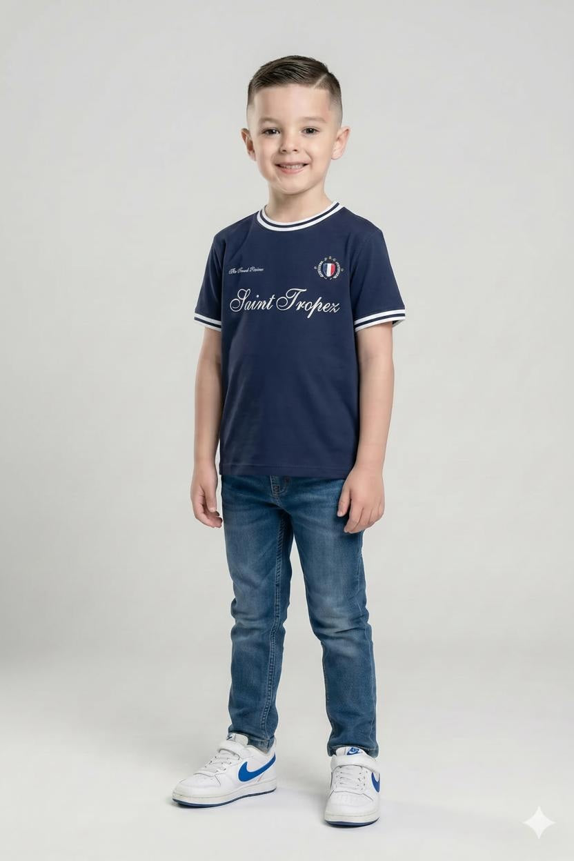 Boys Navy Typography Printed T-shirt
