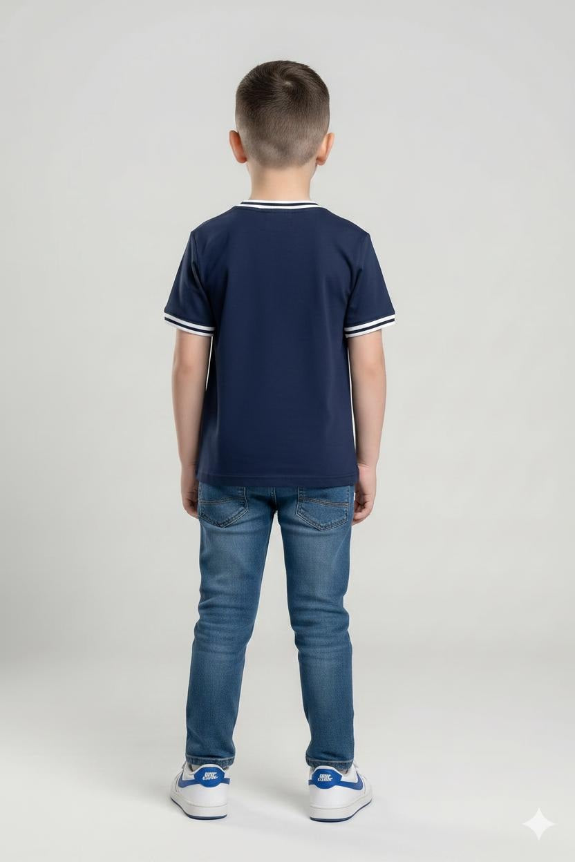 Boys Navy Typography Printed T-shirt