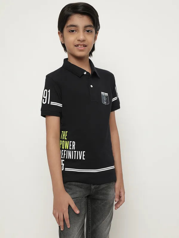 Octave Boys Typography Printed Polo Collar Cotton T-Shirt