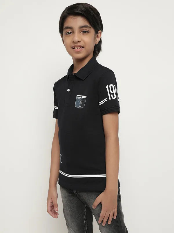 Octave Boys Typography Printed Polo Collar Cotton T-Shirt