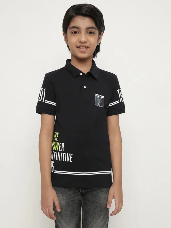 Octave Boys Typography Printed Polo Collar Cotton T-Shirt