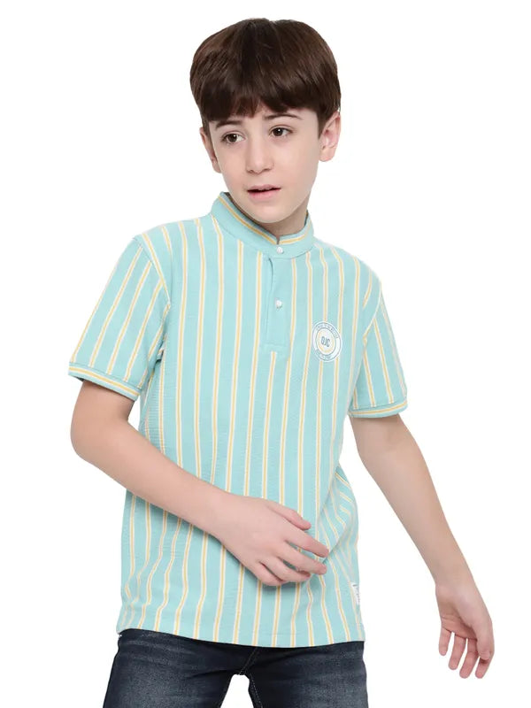 Octave Boys Striped Mandarin Collar T-Shirt